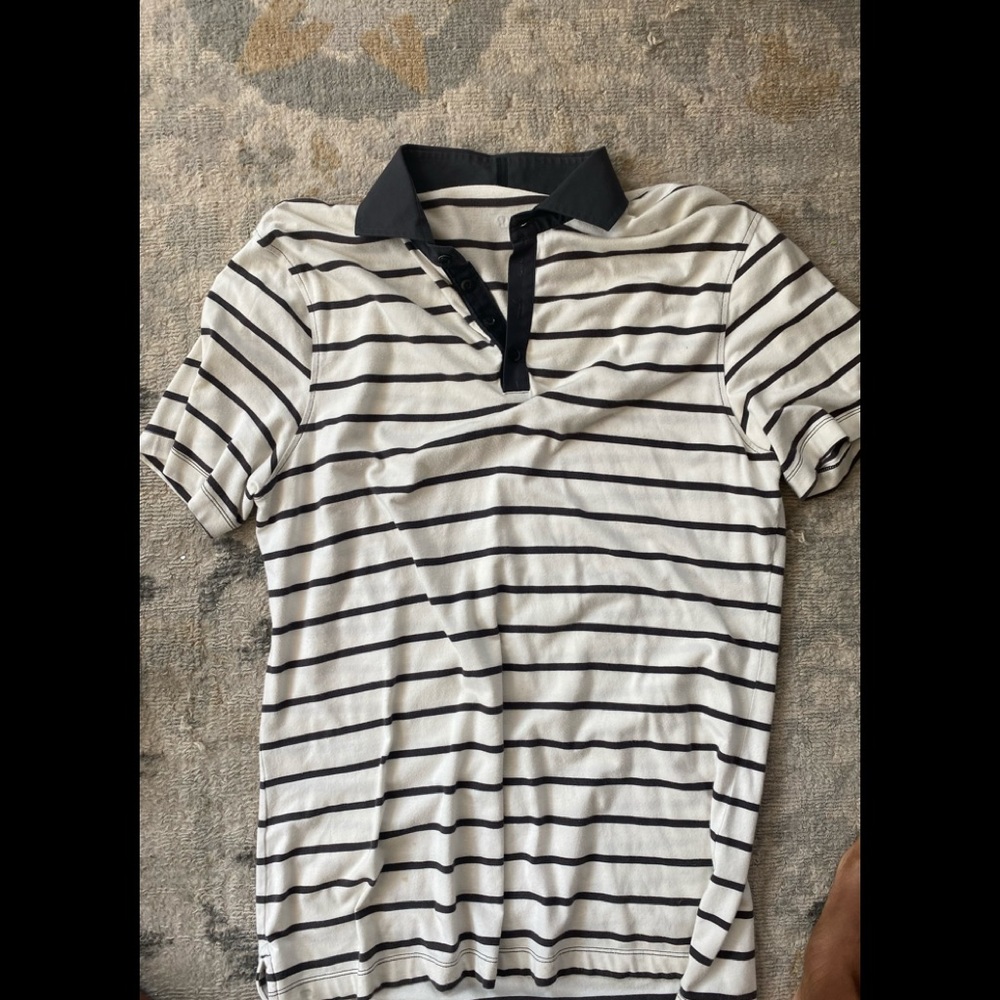 Lululemom blue and white striped men’s  polo